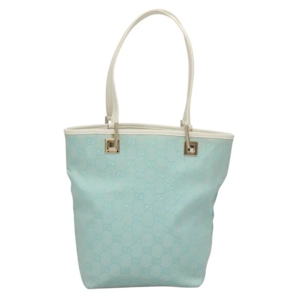 GUCCI GG Canvas Tote Bag Light Blue Gold 002 1099 Auth BA1517 - Picture 9 of 16